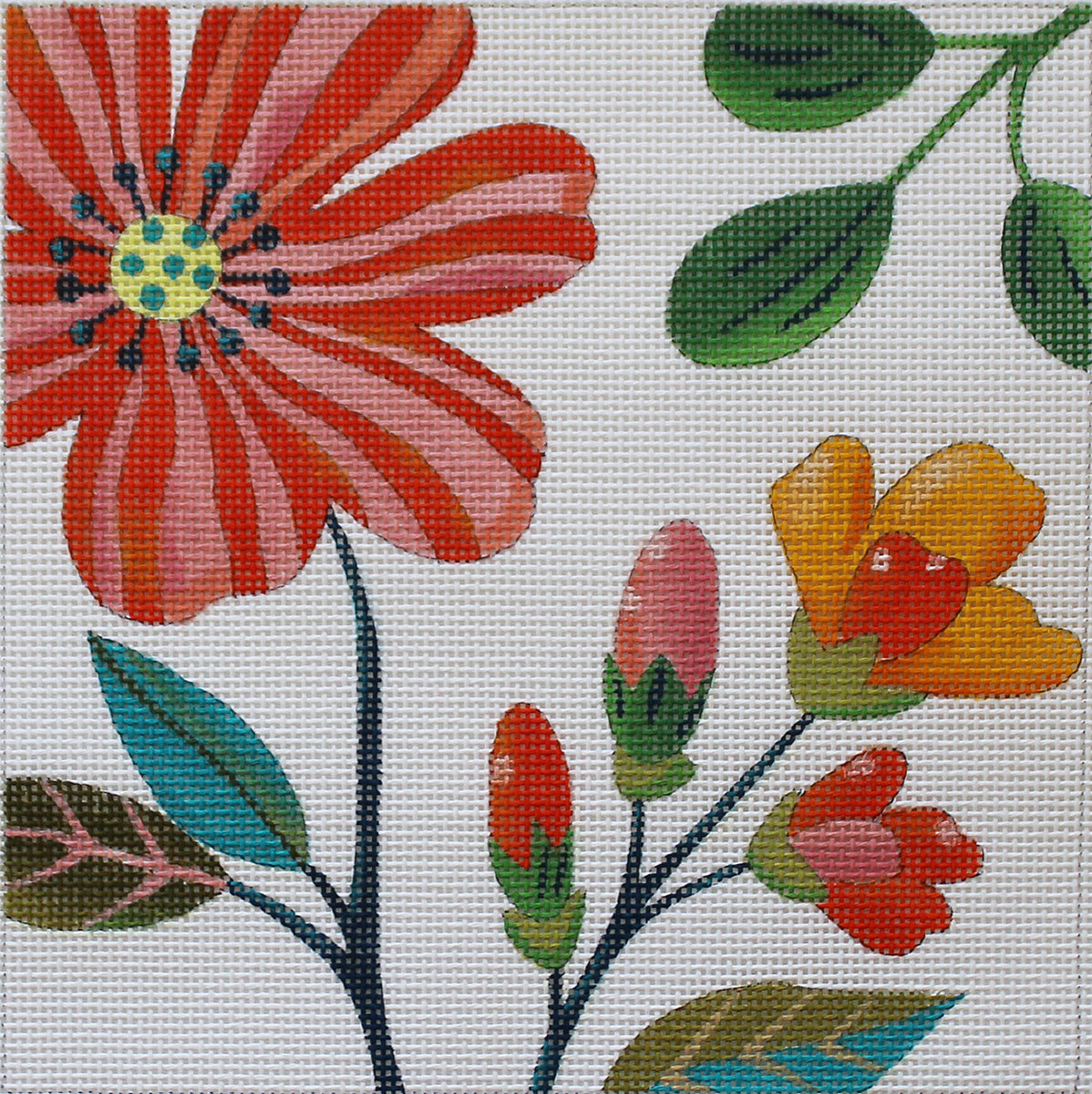 Floral Square Flowering Buds PLD Needlepoint Designs