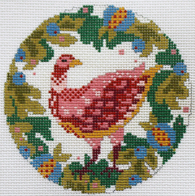 Hand Painted Needlepoint Canvas, Partridge, Pear Tree, Poinsettias, TS Designs, 12