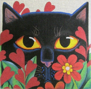 Black Cat With Flowers
